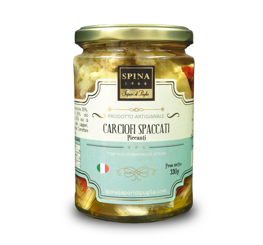 Carciofini Spaccati Gusto Delicato con peperoncino con olio evo 330 g